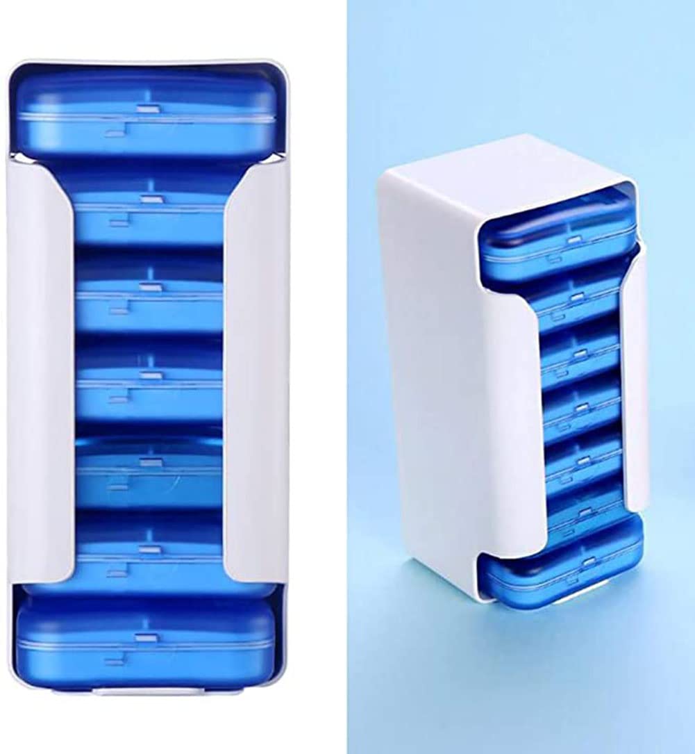 Pilulier À 6 Compartiments Organisateur De Pilules De 7 Jours Pilulier De Médecine De Voyage 9,2 X 6,6 Cm, Bleu
