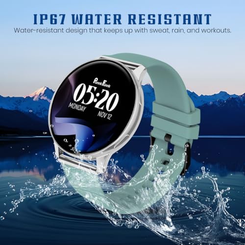 Image of PunnkFunnk Active 5 Smart Watch with 1.3 inch AMOLED HD Display | Bluetooth Calling, AI Voice Assistant, 100+ Sports Modes, Heart Rate & SPO₂ Tracking, IP68 Waterproof for Men & Women- (Light Green)