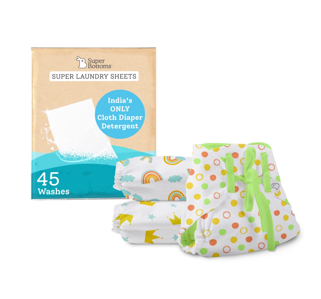superbottomsDry Feel Langot - Pack of 6- Organic Cotton Padded langot/Nappy with Gentle Elastics & a SuperDryFeel Layer on top (3 Dryfeel Langot + Detergent, Size 1 (Fits 3-7kgs))