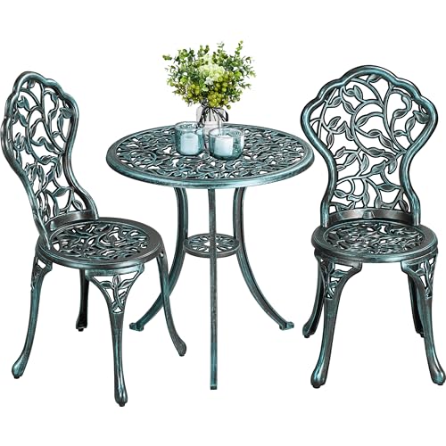 Yaheetech 3 TLG. Gartenmöbel-Set 2 Stühlen & 1 Tisch Bistroset aus Metall Sitzgruppe Gartengarnitur für 2 Personen Witterungsbeständig Möbelstücke für Balkon/Terrasse/Garten Grün