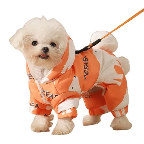 RZFZ 犬 服 冬 コート ジャケット 綿服 裏フリース 四つの足 防水 防寒着 小型犬 暖かい 防風 防雪 ロンパース ドッグウェア ペット服 着せやすい 軽量 寒さ対策 Dリング付き 洋服 厚い 可愛い 柔らかい お散歩 お出かけ (XL,オレンジ)
