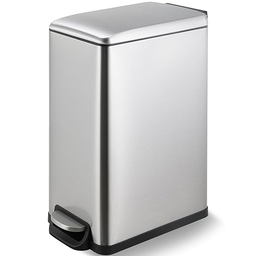 Arlopu Basurero delgado de cocina de 13.2 galones con tapa, cubo de basura de acero inoxidable de 50 L, cubo de basura grande para cocina, cubo de
