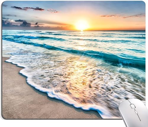 Image of Premium-Textured Printed Mouse Pad, Non-Slip Rubber Base Mousepad for Laptop, Computer & PC, 9.5x7.9 in - Enhanced Precision, Ergonomic Comfort, Ideal for Gaming & Office (Beach Sunset)