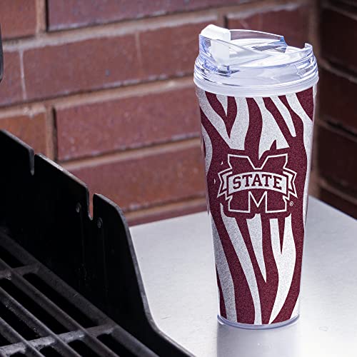 Image of Rico Industries NCAA Glitter 24oz Acrylic Glitter Tumbler with Hinged Lid, Officially Licensed Double Wall Tumbler with Straw