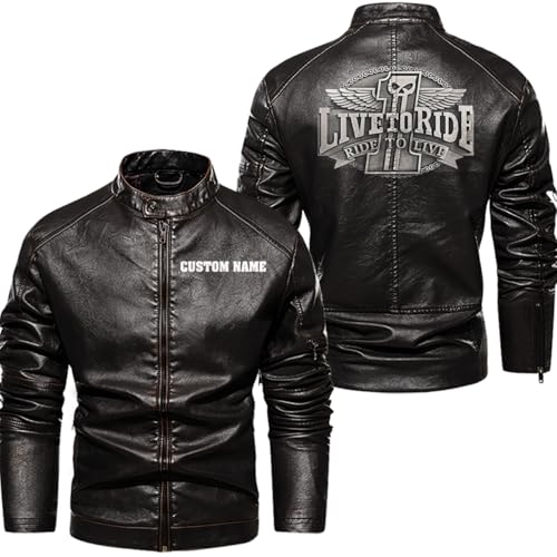 orealexpress Live To Ride Ride To Live Biker Motorcycle, Personalized Mens PU Leather Coat Custom Motorcycle Jacket Stand Collared Black
