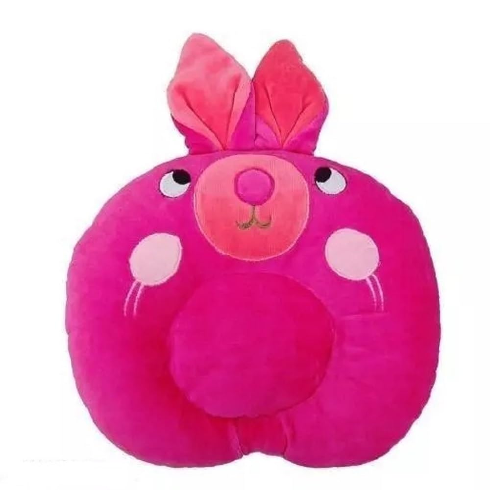 Globe paradise New Born Baby Kids Head Support mustered Seeds Velvet Pillow Rabbit Design (Dark Pink) 0-18 Month