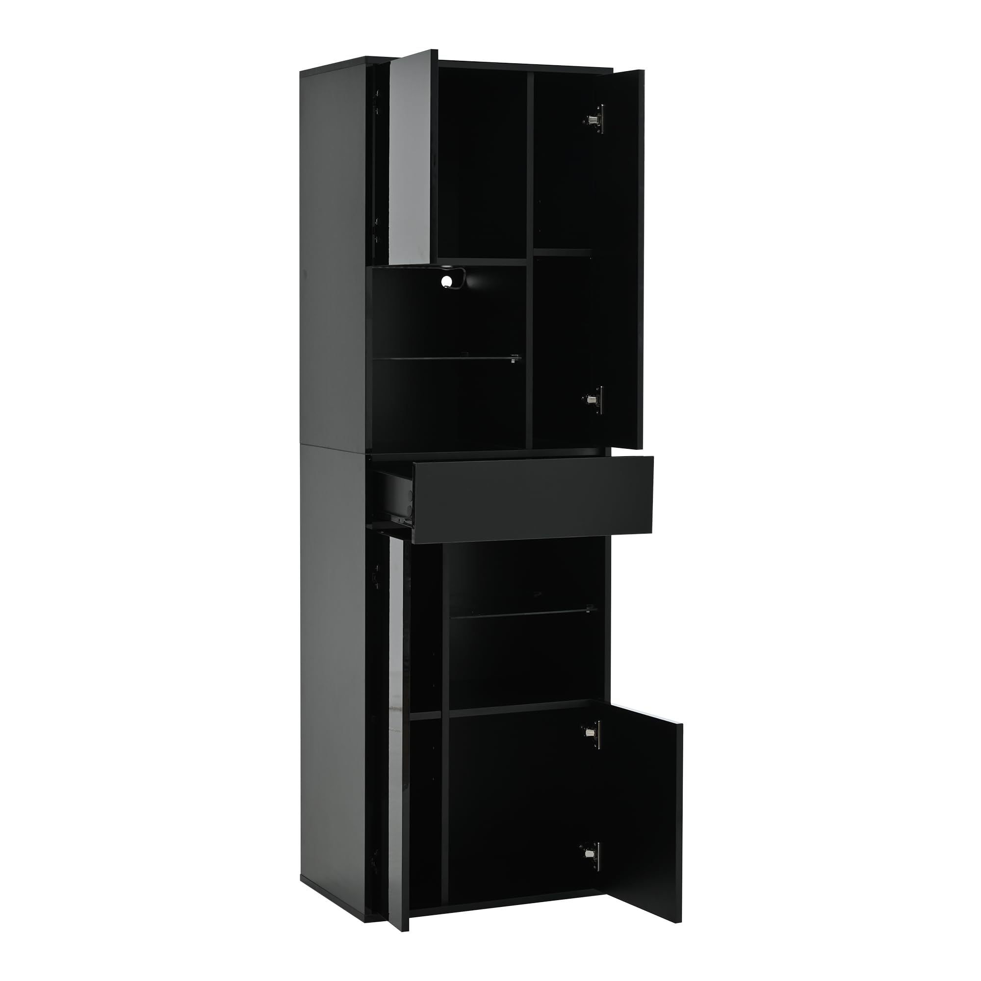 MURUL Verkaufsvitrine, 55x38x170cm Hochschrank mit 1 Schublade und 4 Schränken,Glasvitrine Vitrinenschränke mit led, Vitrinen Mit Hochglanz-Design,Wohnzimmerschränke, Vitrinen, Schaukästen,Schwarz