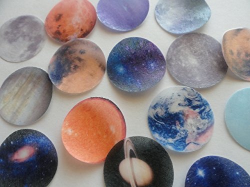 Assorted Solar System Outer Space Planets 1.5 Inch Wafer Paper Toppers for Decorating Desserts Pack of 15
