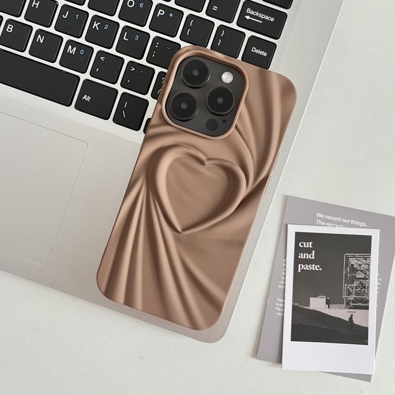 Image of COVERLY Heart Shape Design Back Case Cover for iPhone 12 Pro | Embossed Wrinkle Cute Silk Pattern | Love Trendy Matte TPU | Soft Silicone Fashion Aesthetic Cover for Girls & Women (Brown, Shockproof)