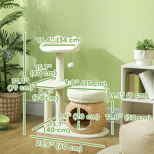 Árbol para gatos interior con postes de sisal y cama miniatura 7