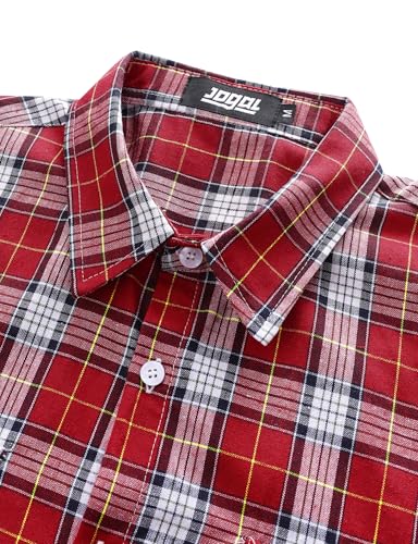 JOGAL Mens Plaid Button Down Shirts Mens Short Sleeve Western Shirts Two Pocket Regular Fit Mens Button Up Casual Shirts3