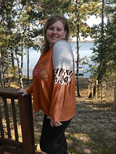 Grateful Thankful Blessed Shirt Plus Size Women Leopard Stripe Color Block Shirts Thanksgiving Pumpkin Long Sleeve Fall Tee3