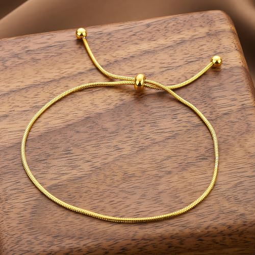 Dainty Gold Plated Bracelet for Women, Adjustable Tarnish Free Gold Bracelets for Women Gold Thin Hand Chain Jewelry3