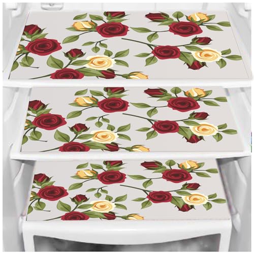 Image of DakshyaIndustries Pack of 3 PVC Printed Fridge Mat /Refrigerator Mat (Beige)