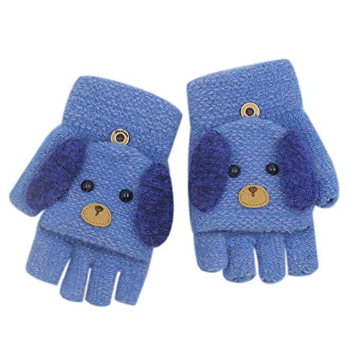 RARITYUS Unisex Warm Soft Winter Knit Gloves for Kids Boys Girls Glove with Dog Mittens (2 to 9Y)