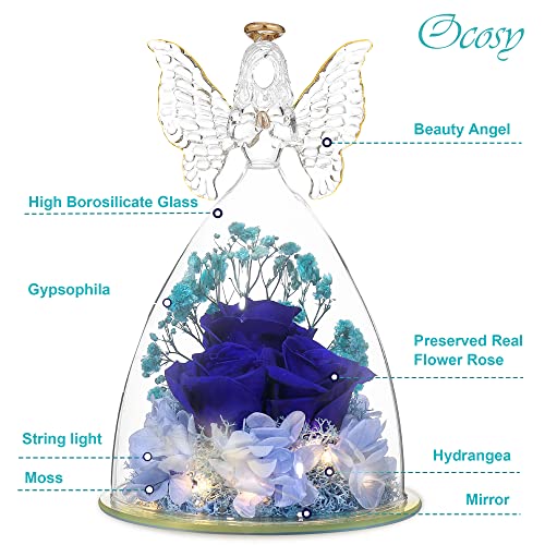 Ocosy Large Angel Rose Gifts,Forever Real Three Roses In Angel Figurines Gifts For Women, Angel Guardian With Rose Gift For Valentine Day Mothers Day Birthday Gift For Her, Dark Blue #TOP3