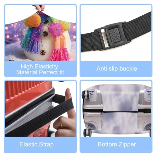 Image of Colorful Snowman Luggage Cover - Christmas Suitcase Protector, Stretchable Waterproof Travel Luggage Sleeve,S