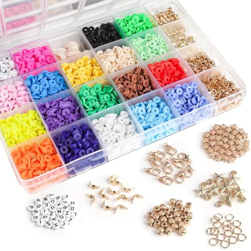 Image of CURVE CREATION Jewellery Making Kit Bracelet Making Kit Macaron Color for Bracelet Making Clay Beads Kit Letter with Unicorn Pendants, Crystal Star Flower Hair Set for DIY Jewelry Crafts (Multicolor 4)
