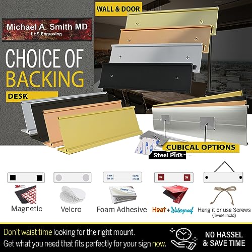 engraved name plates for desk and door signs personalized brushed brass plastic nameplate with black letters - made in usa 2x8 m6