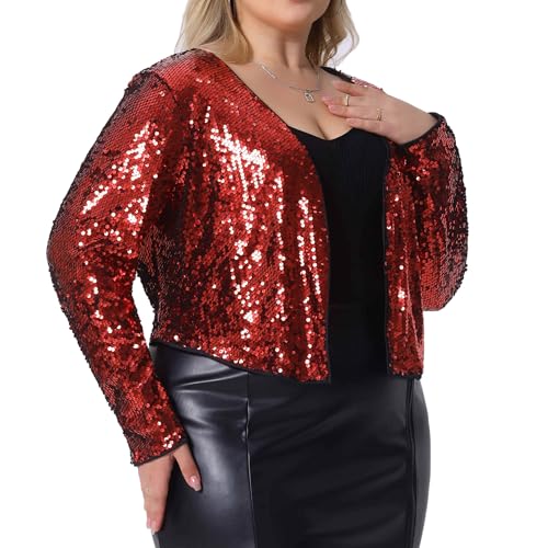 Image of Agnes Orinda Plus Size Sequin Cardigan for Women Glitter Shinny Metallic Long Sleeve Shrug Bolero Cardigans Jackets