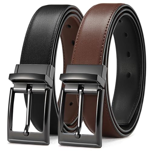 Image of CHAOREN Reversible Belt Men 1 Piece - 1.25 inch Leather Dress Belt - Trim to Fit for Elegant Style