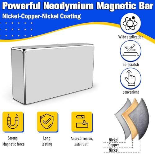 Image of FINDMAG Rare Earth Magnet Strips with Adhesive Backing, 10 Pack, 60x10x4mm | Strong neodymium bar magnets with a flat bar shape; for wall signs, cabinet doors, posters, tool storage and garage setups