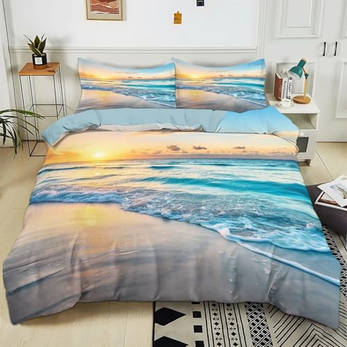 Housse de Couette 90x190 cm Paysage De Plage Au Coucher du Soleil Parure de lit Adult Enfant avec 1/2 Taie d'oreiller 65x65 Reversible Parure Housse Couette 2...