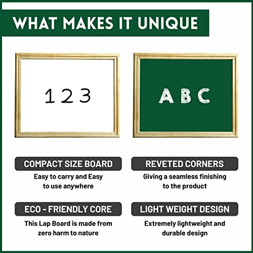 Image of Non-Magnetic 10x12 Inch Double Sided White Board & Chalkboard Wooden Slate Both Side Writing Boards, One Side White Surface & Back Side Green Surface - Set of 01 Piece