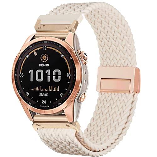 CUNUJIX Quick Fit Braided Watch Bands Compatible with 20mm Garmin Fenix 8 43mm/ Fenix 7S/ Fenix 6S/ Fenix 5S /epix Pro 42mm Magnetic Stretchy Nylon Elastic Fabric Strap for Garmin Approach S70 42mm