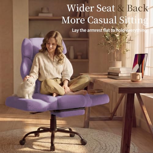 Image of Office Chair with Flip Armrests,Comfy Criss Cross Chair for Pets Sitting,Big and Tall Office Chair with Foot Rest,Extra Wide Seat & Lumbar Pillow,Ergonomic Computer Gaming Chair,Teddy Fleece,Purple