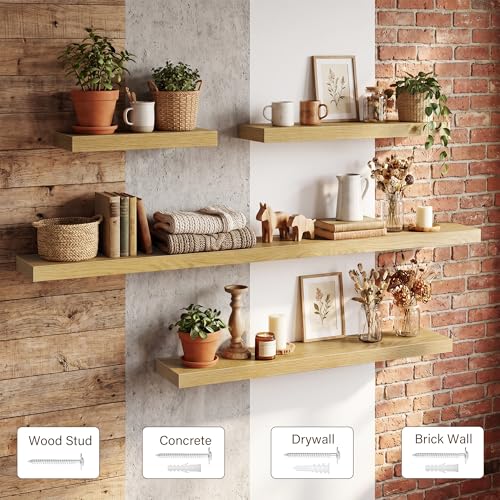Image of Acovy 40in Long Floating Shelves for Wall Set of 2, Wood Wall Shelves for Bathroom Bedroom Kitchen Living Room Laundry Room, Modern Floating Shelf for Home Decor