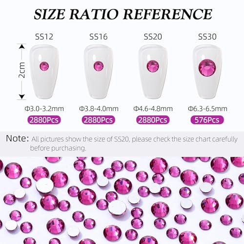 Image of Fuchsia Flatback Rhinestones, Glass Rhinestones for Nail Art and Craft, Glue Fix, Loose Crystal Gemstones(Fuchsia, SS16, 2880pcs, 3.8-4.0mm)