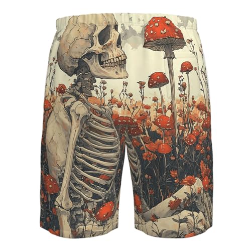 Men's Swim Trunks Quick Dry Board Shorts Beach Bathing Suits - Death Skeleton Mushroom Flower4