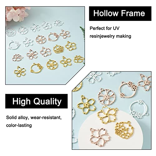 Cheriswelry 42Pcs Flower Theme Alloy Open Back Bezel Pendants Cherry Blossom Sakura Flower Hollow Frame Charm Floral Dangle Charms 26-36Mm For Resin Pressed Flower Jewelry Making #TOP3