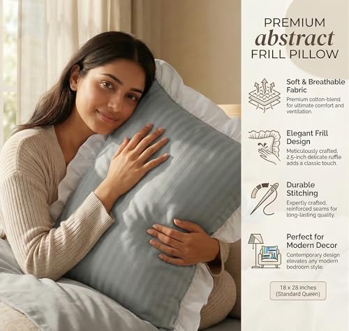 Image of VAS COLLECTIONS Cotton Pillow Covers Set of 4 (18x28 Inch) Rectangular Throw Pillow Cases with Frill Border, Envelope Closure Cushion Covers for Living Room, Bedroom & Diwan (Slate Grey)