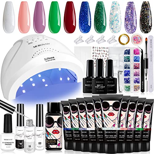 Morovan PolyGel Nail Kit - Poly gel Nail Kit with UV Light 48W Nail Extension Gel Starter Kit with Everything Nail Art Accessories DIY 0.5oz