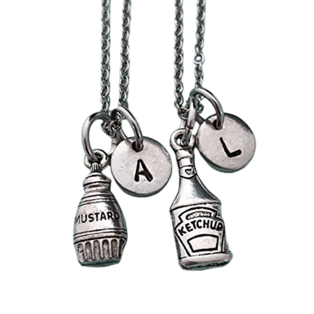 Best friend necklace, ketchup and mustard necklace, condiment necklace, bff necklace, sister, friendship, personalized, initial, monogram