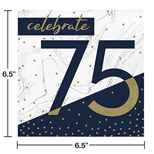 Creative Converting Navy and Gold 75th Birthday Napkins, 6.5