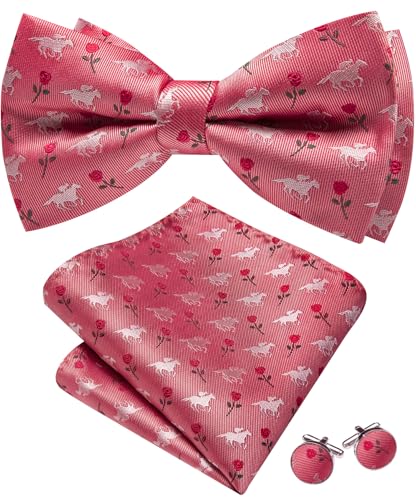 Image of Barry.Wang Paisley Striped Bow Tie for Men Silk Pre-Tied Bowtie Pocket Square Cufflinks Set Formal Wedding Party Prom