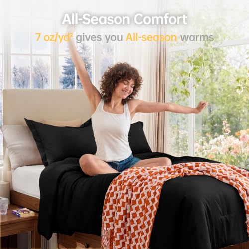 Image of MUXHOMO Black Twin /Twin XL Comforter Set, All Season Ultra Soft Down Alternative Bedding - 3 Piece Lightweight Bed Set Includes 1 Comforter (68 inchx88 inch) and 1 Pillow Shams (20 inchx26 inch)