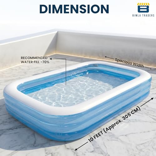 Image of Btag Premium Inflatable Family Swimming Pool for Kids & Adults | Extra-Large 10 Feet 3-Layer Striped Bath Tub with Electric Air Pump, 120x72x22 Inch for Home & Outdoor Use