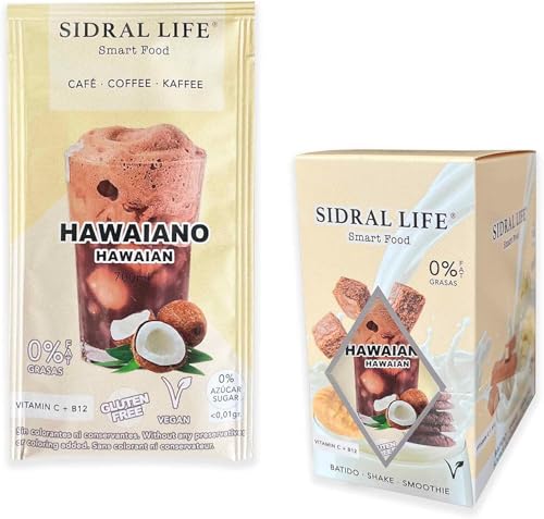 SIDRAL LIFE - Dulce/Saborizantes sin azúcar para leche,batidos o postres. Instantáneas en Polvo - Saborizantes Sin Azucar ni gluten y con Vitamina C y B12-15 Sobres (Café Hawaiano)