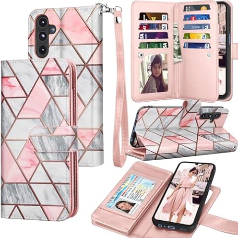 Galaxy A15 5G Case, Galaxy A15 5G Wallet Case, Tekcoo [Detachable Magnetic Hard Case] Luxury PU Leather Cash Credit Card Slots Holder Carrying Folio Flip Cover Strap for Samsung A15 5G [Marble] Cover