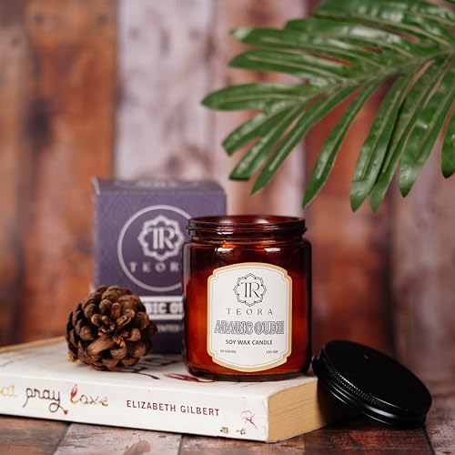 Image of Teora By Bindian Luxury Soy Wax Scented Candles in Amber Glass Jars | 220g Each | 45H Long Burn Time | Natural Smokeless Wax for Home Decor, Spa & Aromatherapy (Arabic Oudh)
