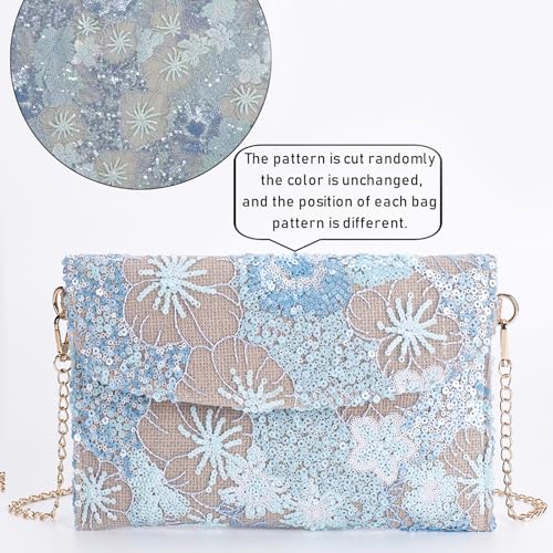 Image of Clutch Purses for Women, Envelope Package, Sequin Embroidered Flowers Straw Bag, Bohemian Handmade Handbags