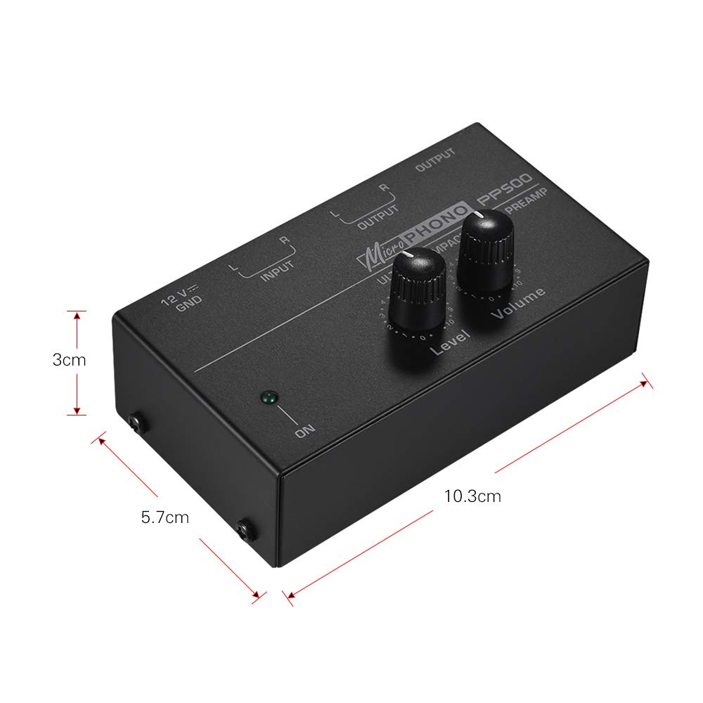 Kalaok Preamplificador Phono Preamp ultracompacto con controles de nivel y volumen Entrada y salida RCA Interfaces de salida TRS de 1/4"
