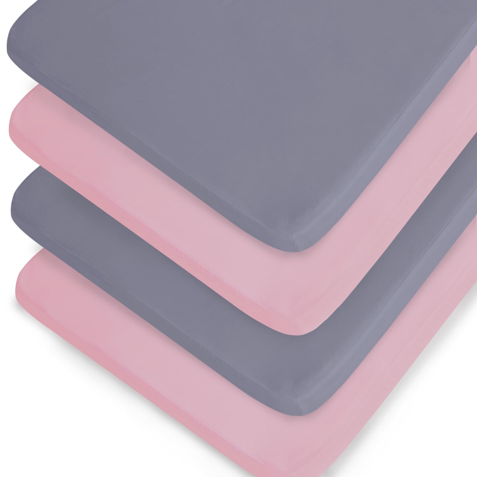 BilobanPack n Play Sheets 4 Pack,Portable Playard | Mini Crib Sheets, Ultra Soft Microfiber Pack and Play Sheets, Preshrunk, Grey and Pink