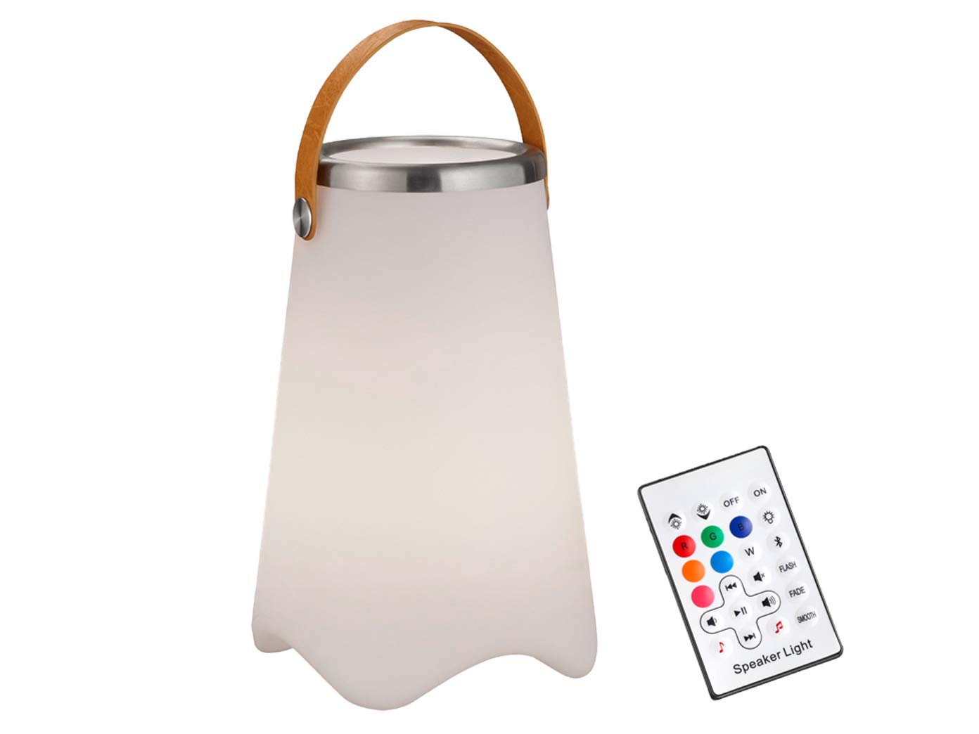 meineWunschleuchte 3in1 LED Leuchte CALLOON mit Bluetooth Lautsprecher und Fernbedienung – RGB Farbwechsel & Flaschenkühler mit praktischem Ledergriff, Höhe 50cm- für Indoor & Outdoor (IP44)