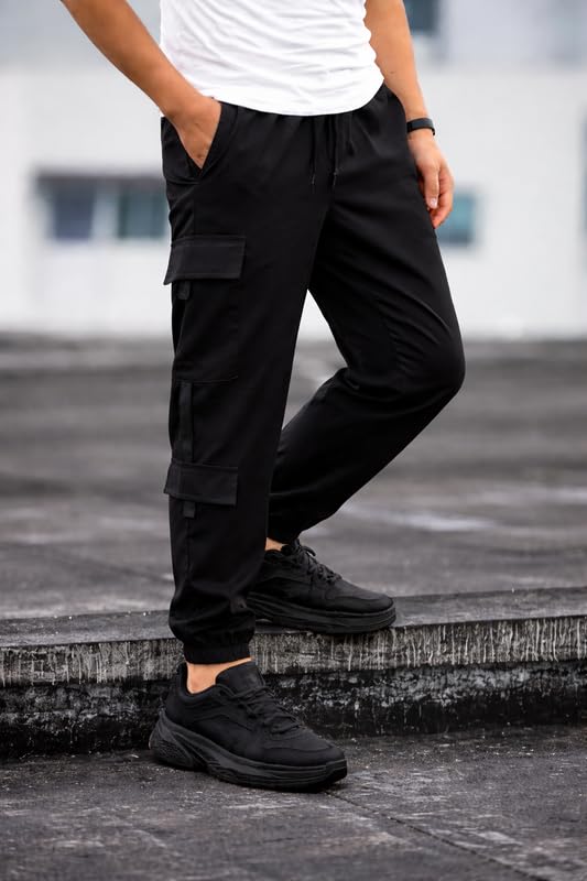 Image of Men's Lycra Blend Track Pants - Stretchable, Comfortable, Lightweight Joggers for Running, Gym, Casual Wear, Elastic Waistband, Full-Length Activewear Pants