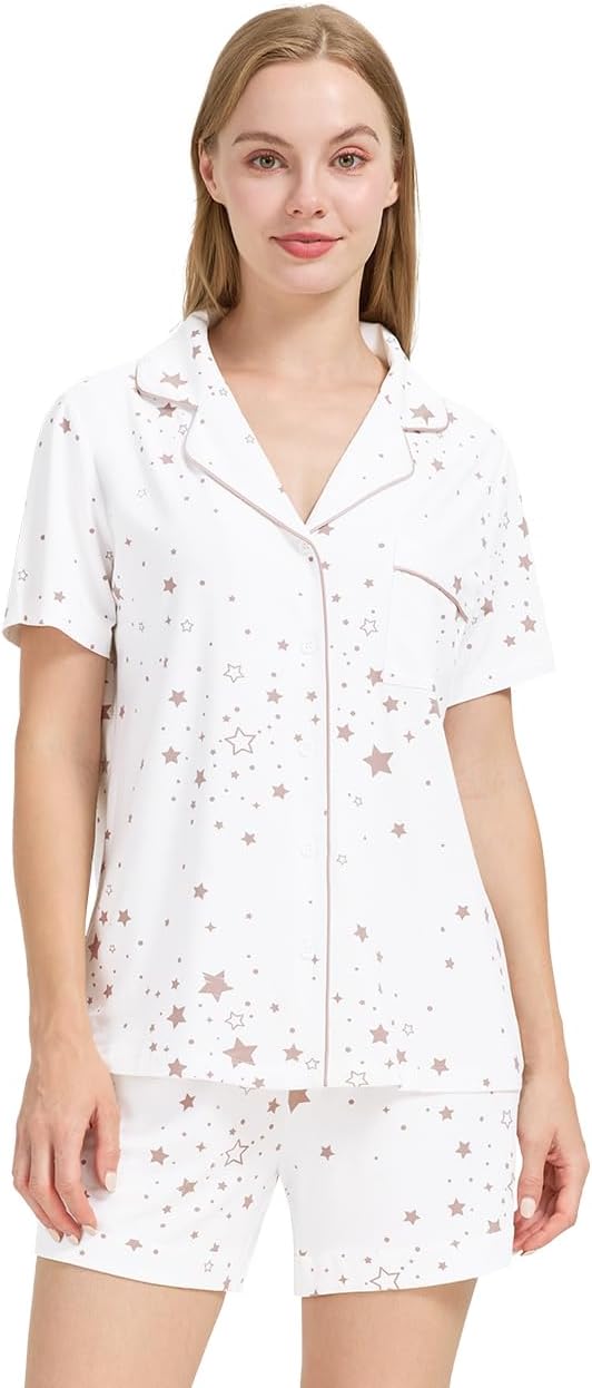 WiWi Soft Pajamas Set for Women Button Down Short Pajama Sets Plus Size Pjs Sleepwear Viscose from Bamboo S-4X